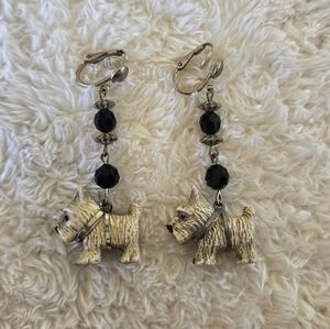 Vintage Scottie Dog Charm Dangle Clip-On Earrings